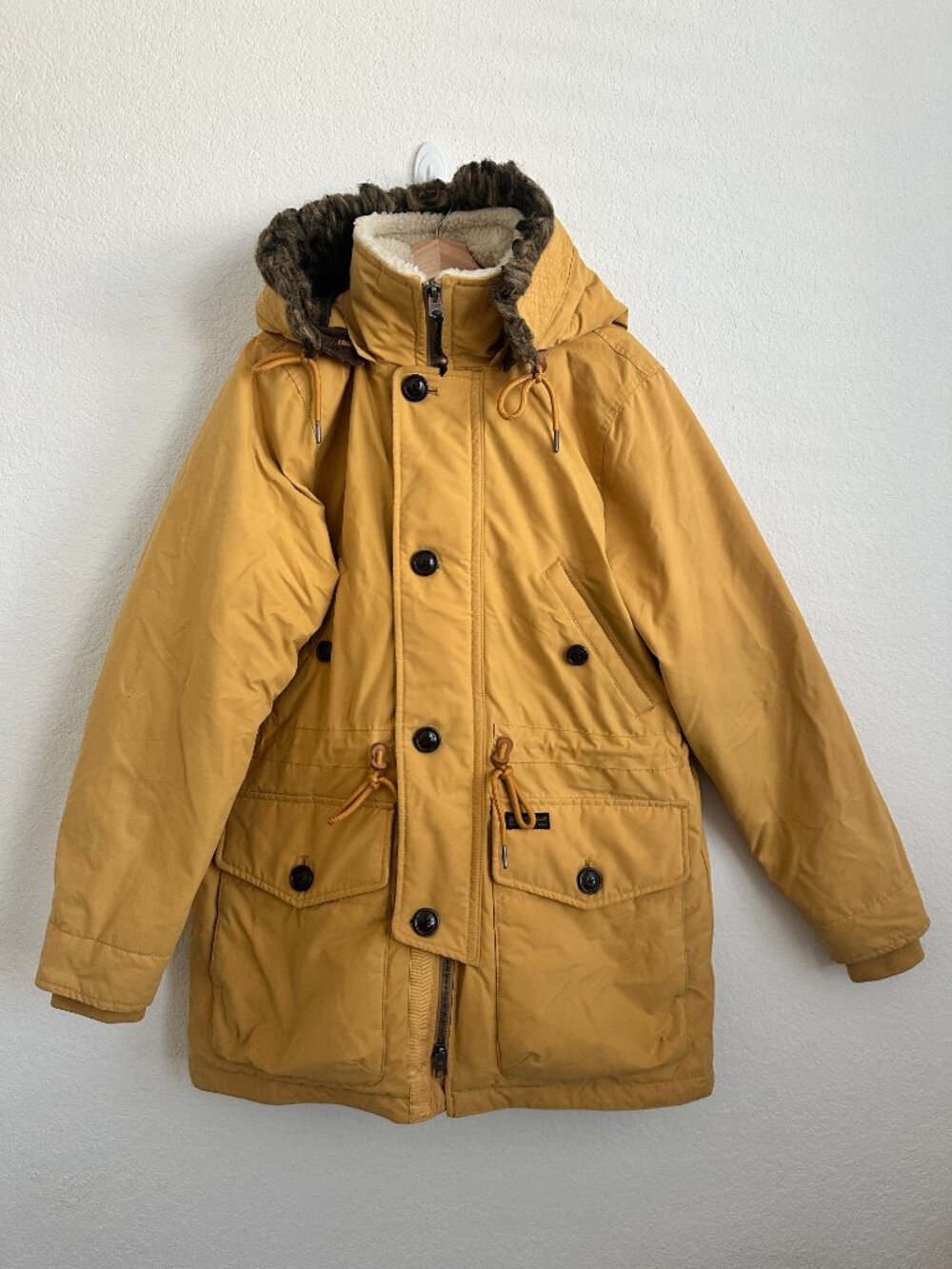 Vintage Abercrombie & Fitch Ultra Down Parka Jacket Fur Hood Gold Men's Large